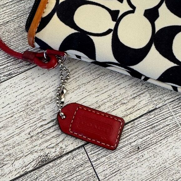 Coach Black and Cream Wristlet with Red Leather Accents - Picture 4 of 9